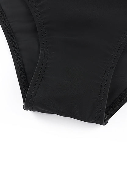 Strappy Black V Neck Swimdress with Side Slit