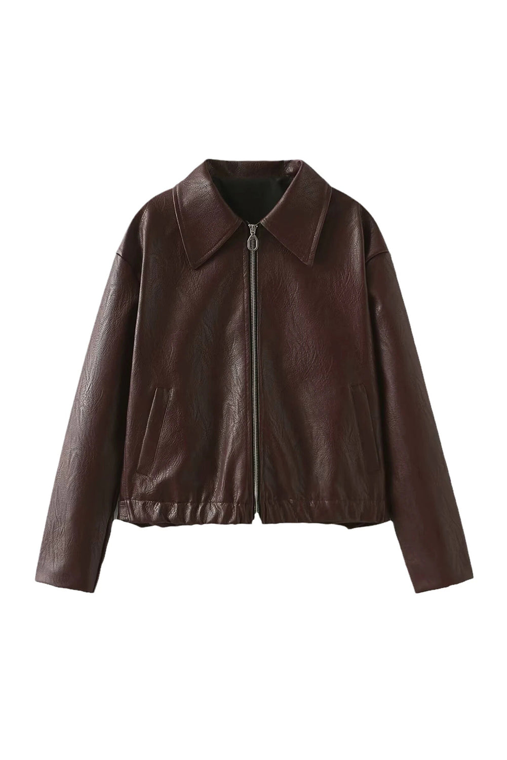 Wild Ginger Retro Elastic Hem Zip Up Leatherette Jacket