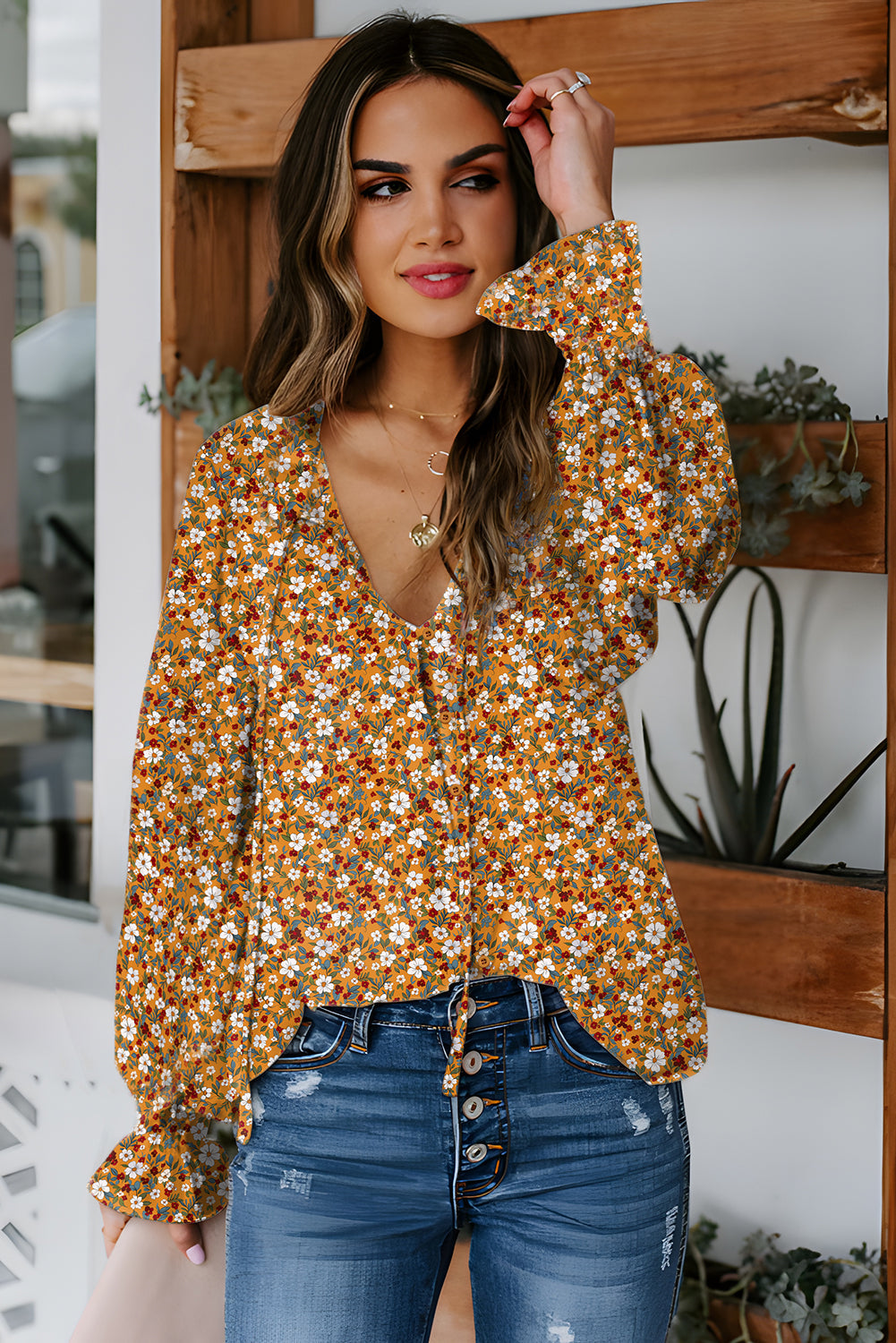 floral long sleeve blouse