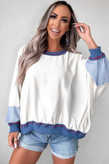 Beige Colorblock Contrast Trim Oversize Sweatshirt