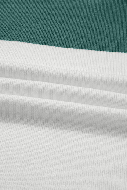 Green Color Block Plain Ribbed Knit Baggy Sweater