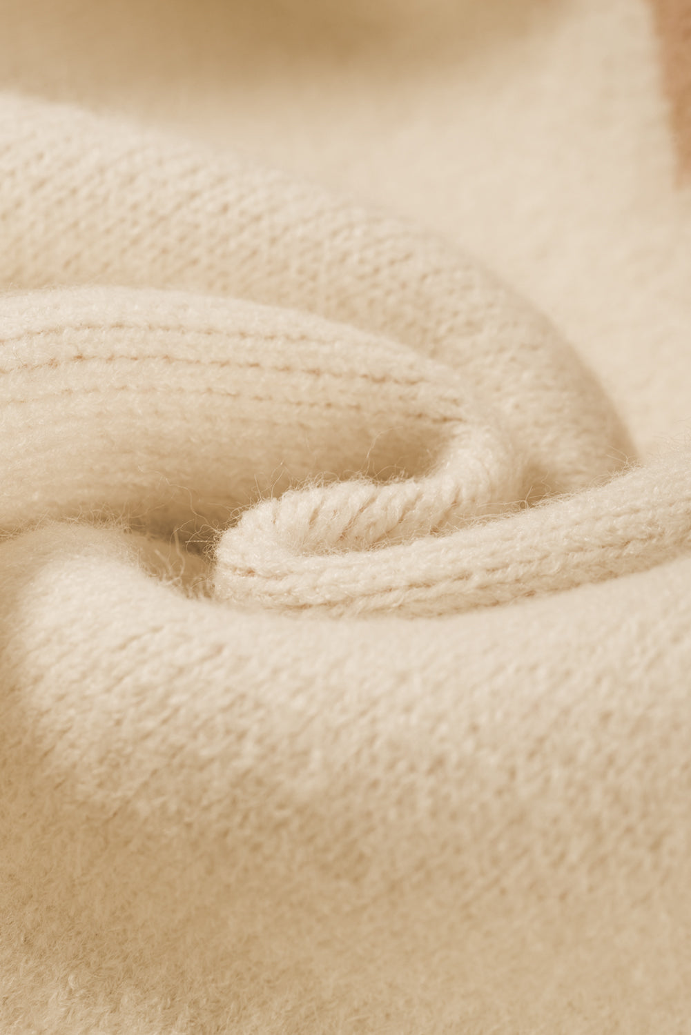 Khaki Ribbed Trim Geometric Pattern High Neck Sweater