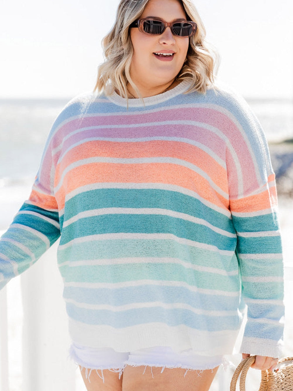 Vibrant Striped Plus Size Sweater for Winter