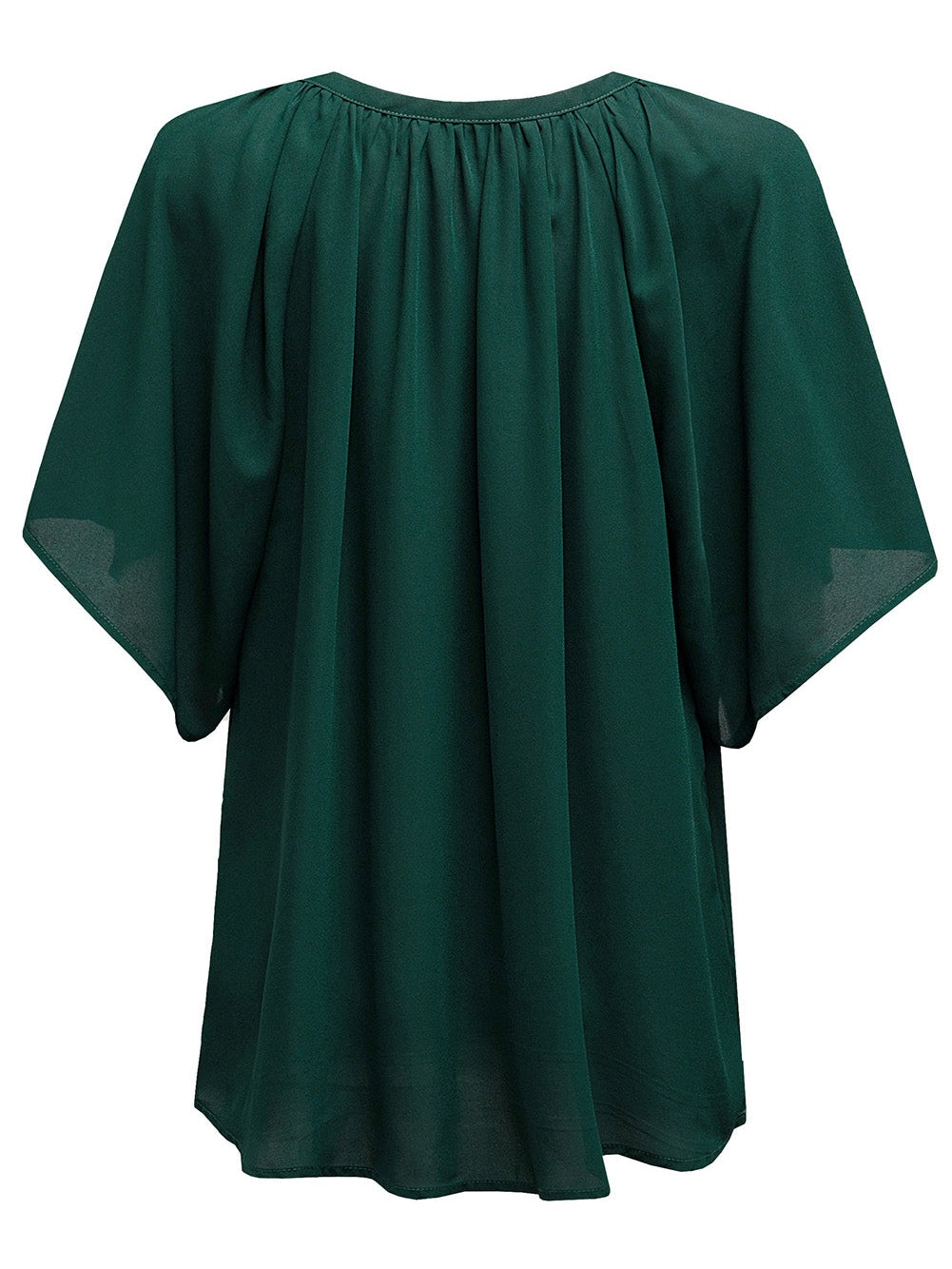 Green Split V-Neck Pleated Flutter Sleeve Blouse