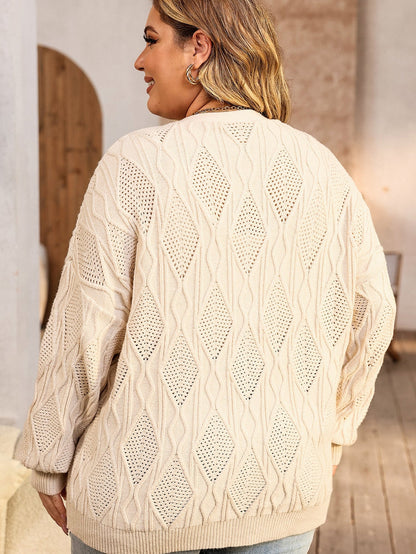 Elegant Apricot V-Neck Oversized Knit Cardigan with Button Detail