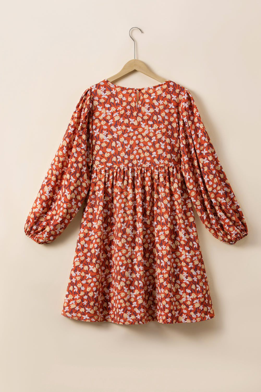 Elegant Gold Floral Square Neck Bubble Sleeve Plus Size Midi Dress