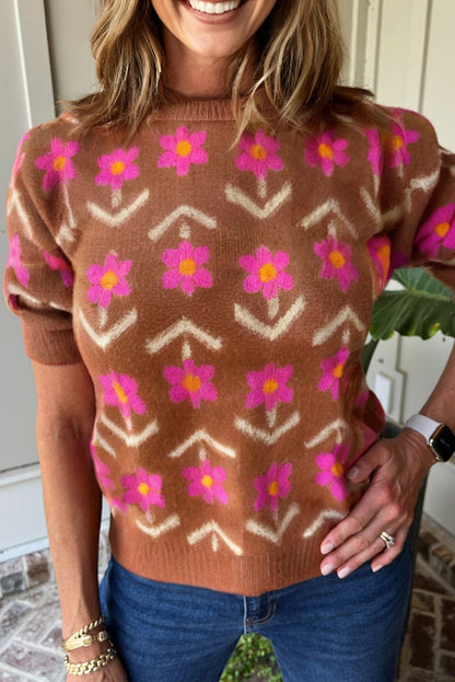 brown floral sweater