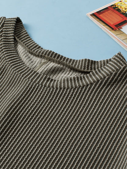 Moss Green Plus Size Rib Knit Short Sleeve Top and Shorts Set