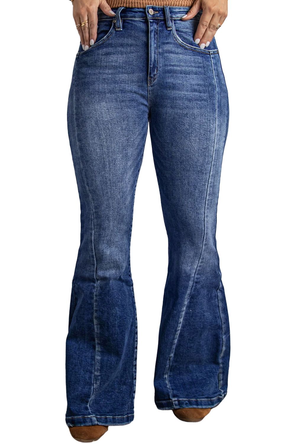 Vintage Washed Blue Flared Denim Jeans for Plus Size Women