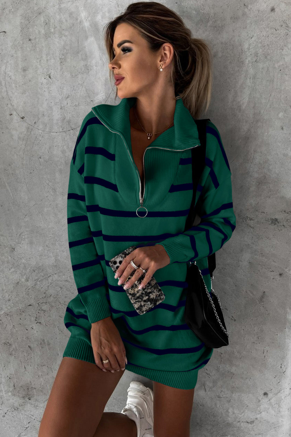 green striped sweater dress
