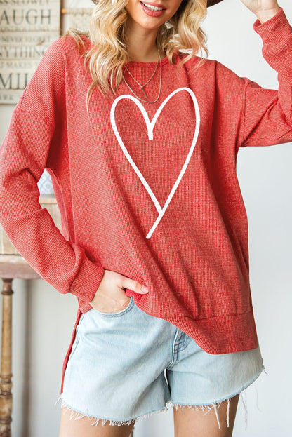 Heartfelt Red Waffle Knit High Low Long Sleeve Top