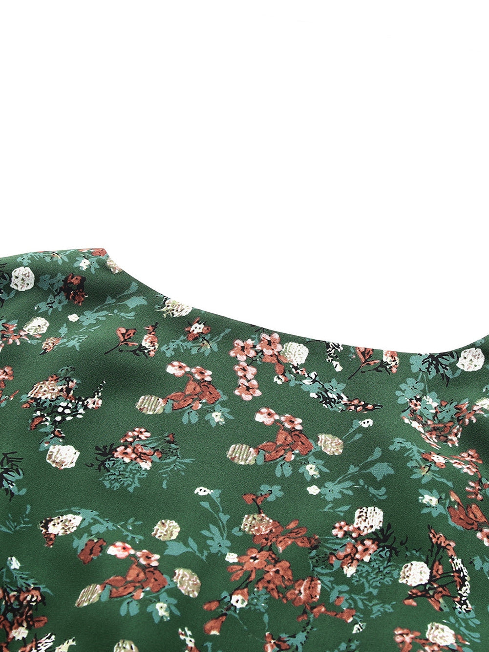 Green Ditsy Floral Peplum Blouse with V-Neck and Long Sleeves