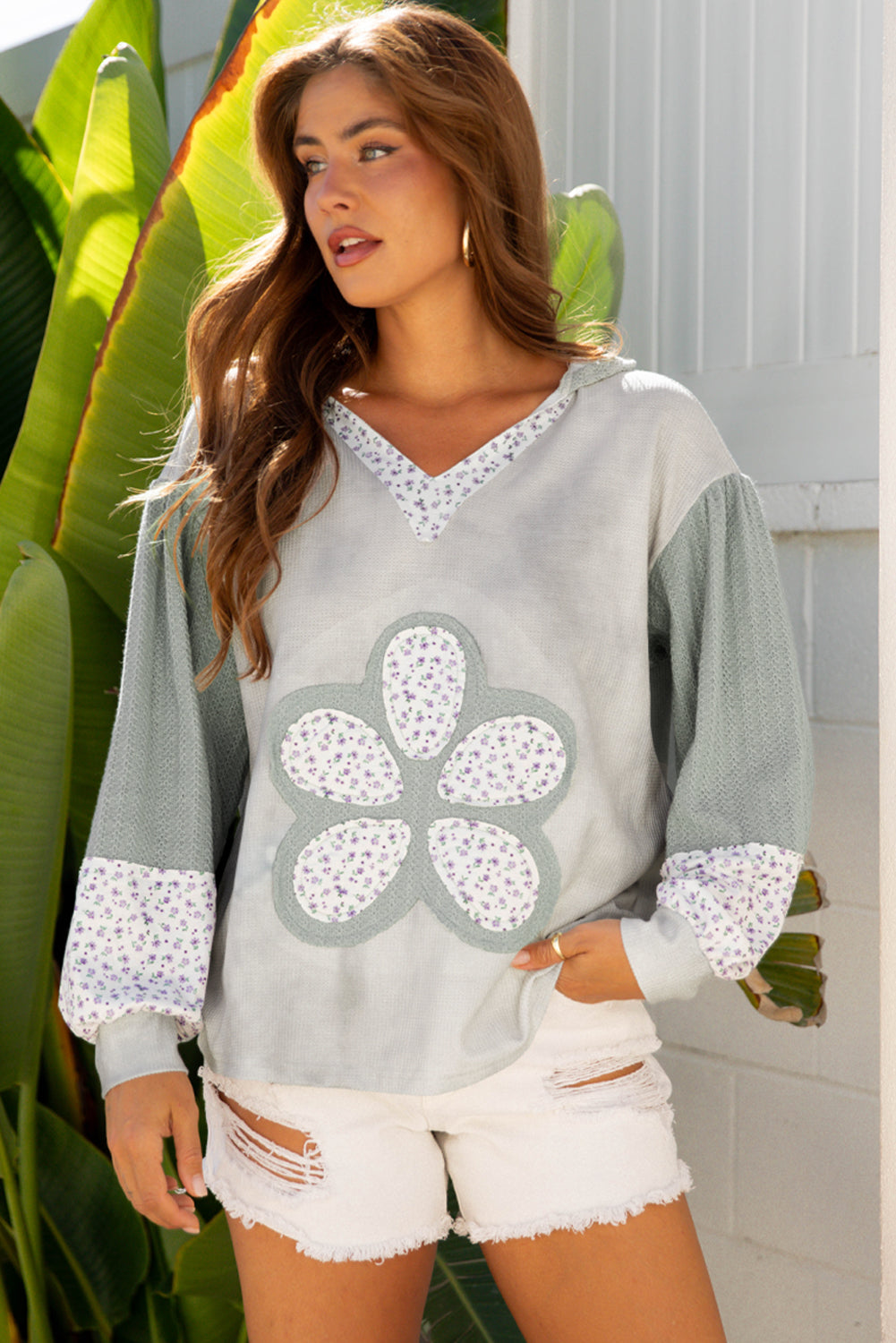 floral patched long sleeve top