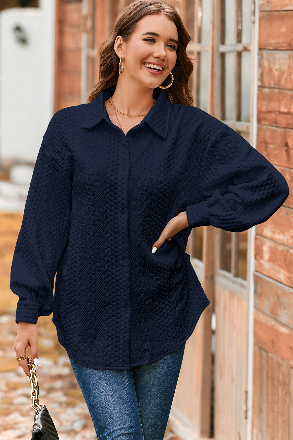 cable texture shacket