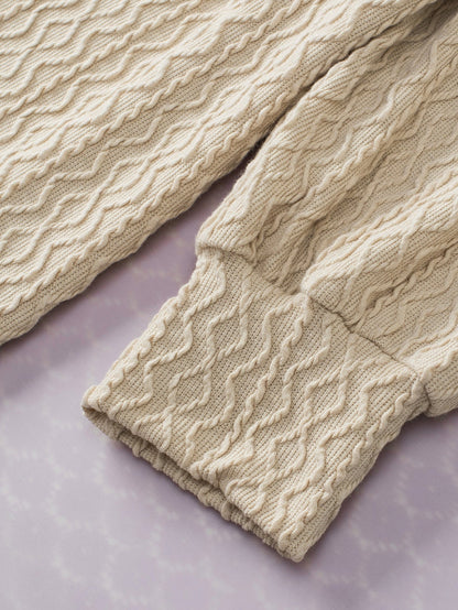 Apricot Textured Vintage Mock Neck Top with Puff Sleeves