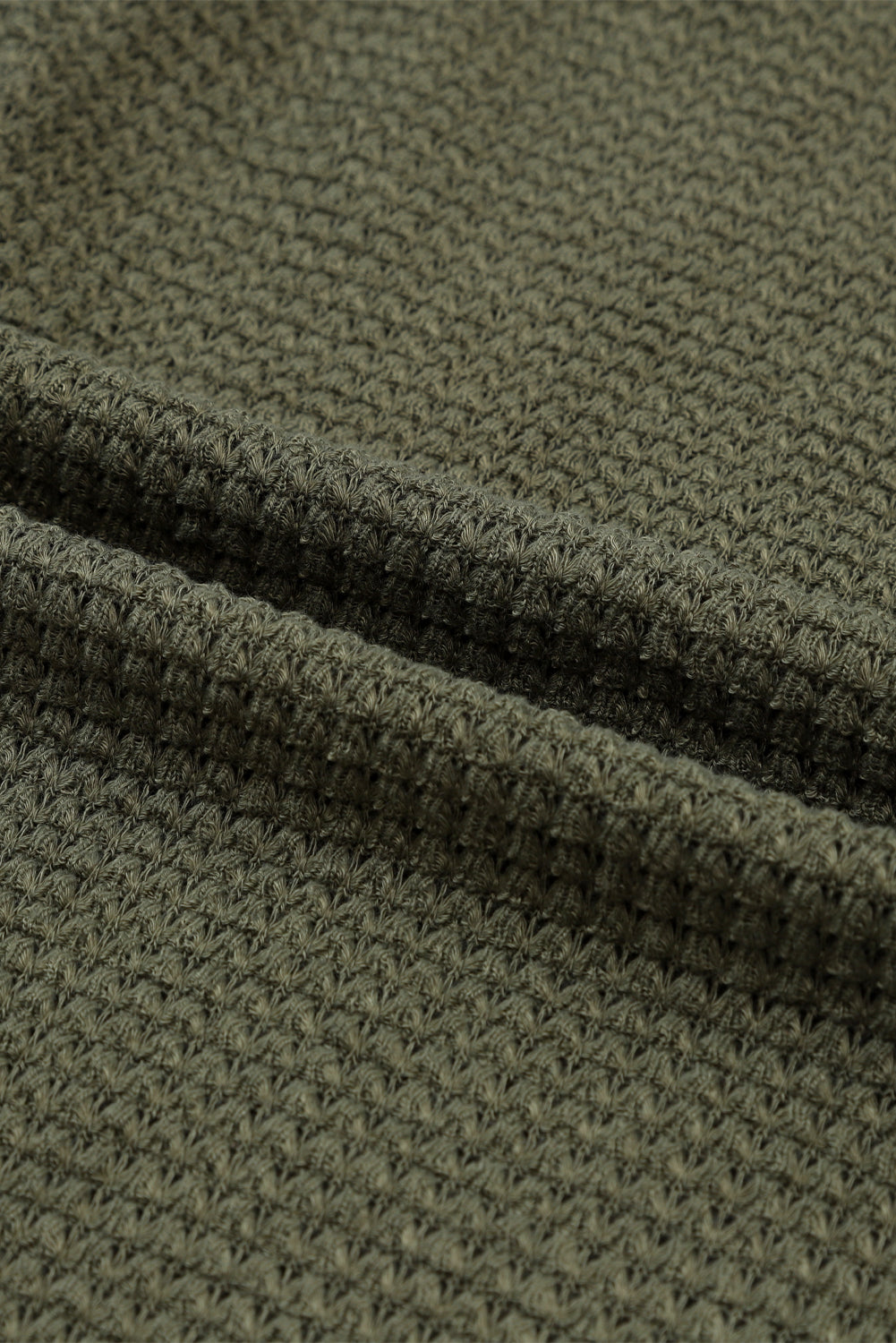 Green Textured Waffle Knit Button Down Blouse