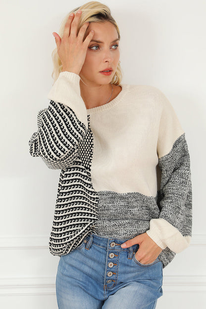 Elegant Black Patchwork Tie-Back Sweater