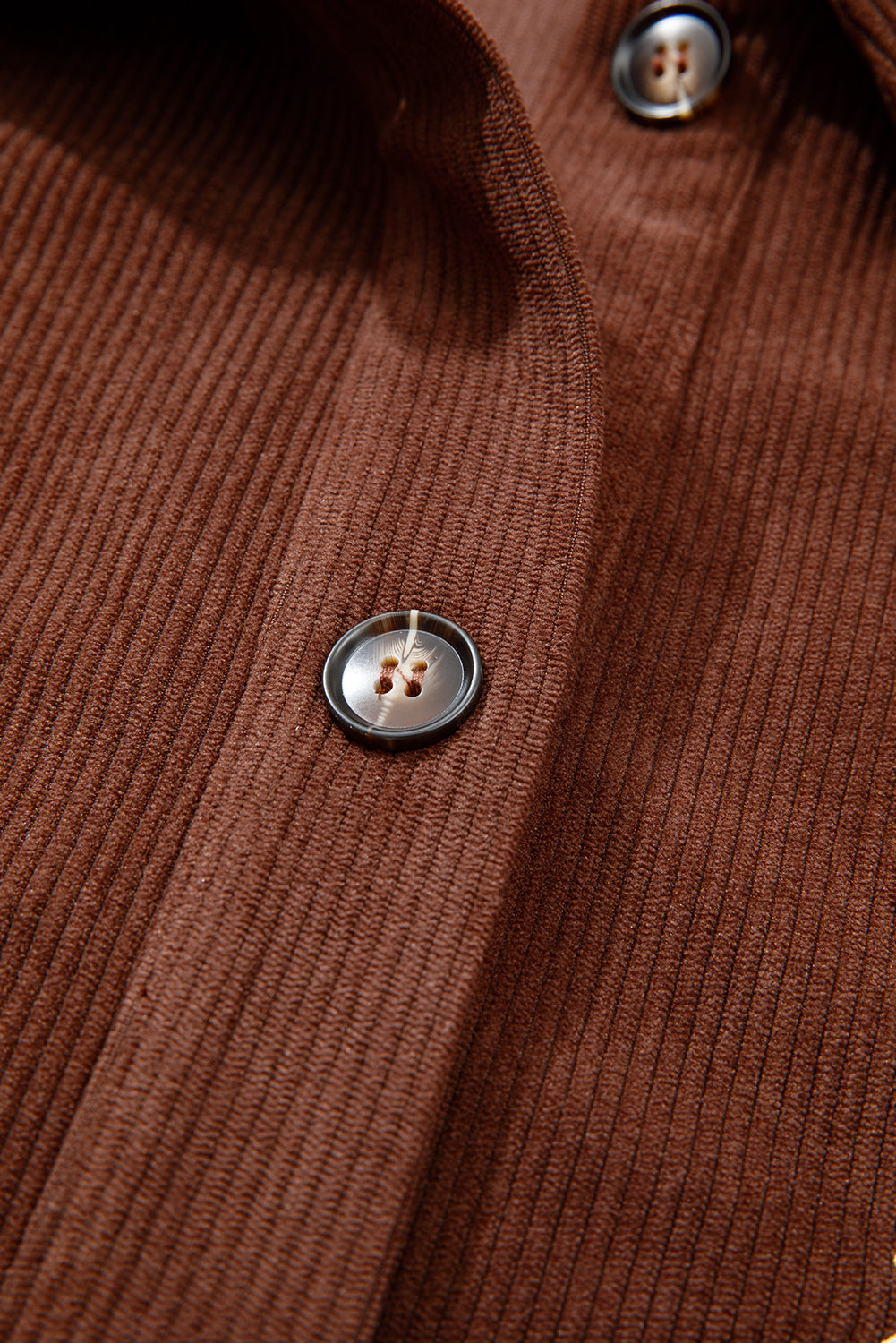 Coffee Floral Embroidered Collar Button Front Corduroy Jacket With Pocket