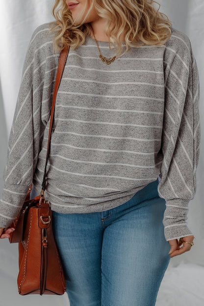 Gray Stripe Plus Size Pullover Knit Top