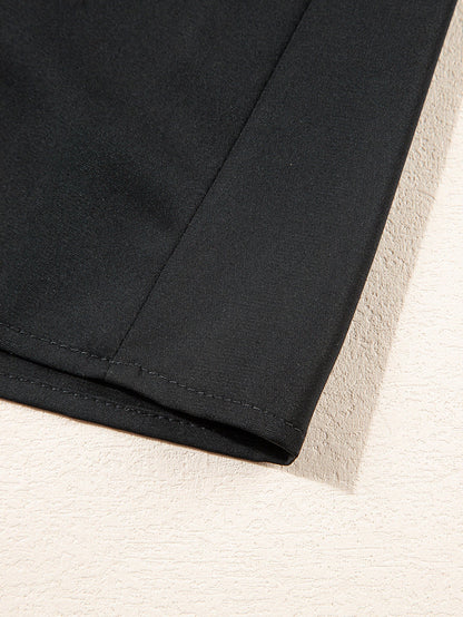 Black Plus Size Tie Cuffs V Neck Shirt Dress