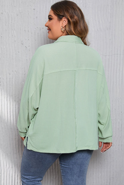Sage Oversized Ribbed Henley Top with Pockets