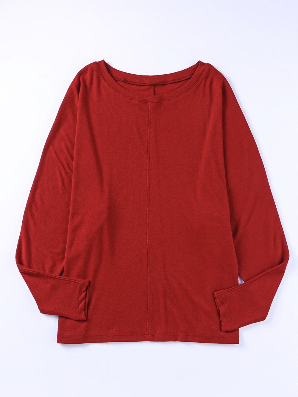 Fiery Red Crew Neck Patchwork Long Sleeve Casual Top
