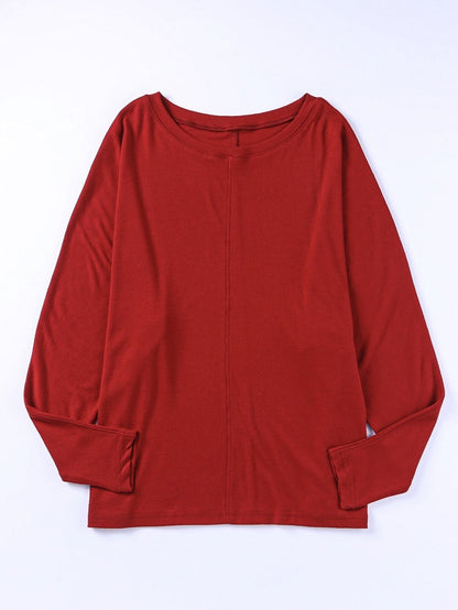 Fiery Red Crew Neck Patchwork Long Sleeve Casual Top