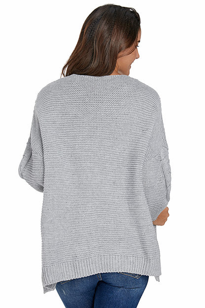 Gray Chunky Wide Long Sleeve Knit Cardigan