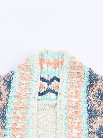 Apricot Aztec Patterned Open Front Sweater Cardigan