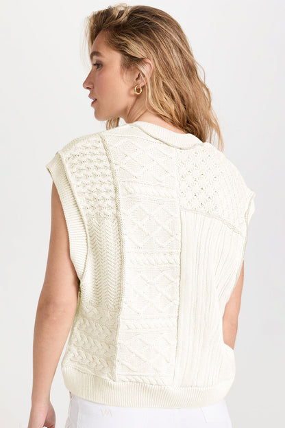 White Cable Knit Dolman Armholes Sweater Tank