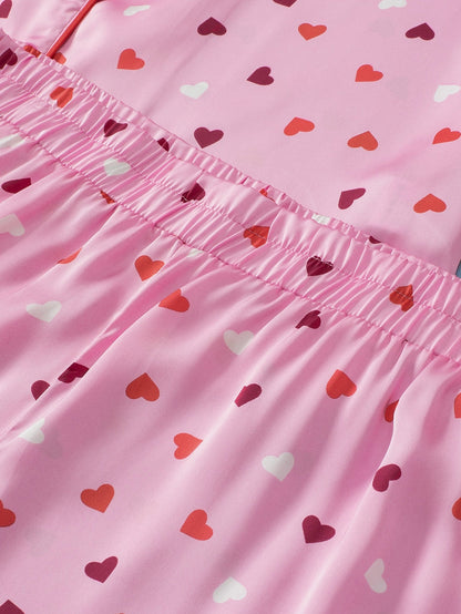 Valentine's Day Pink Heart Print Plus Size Pajama Set