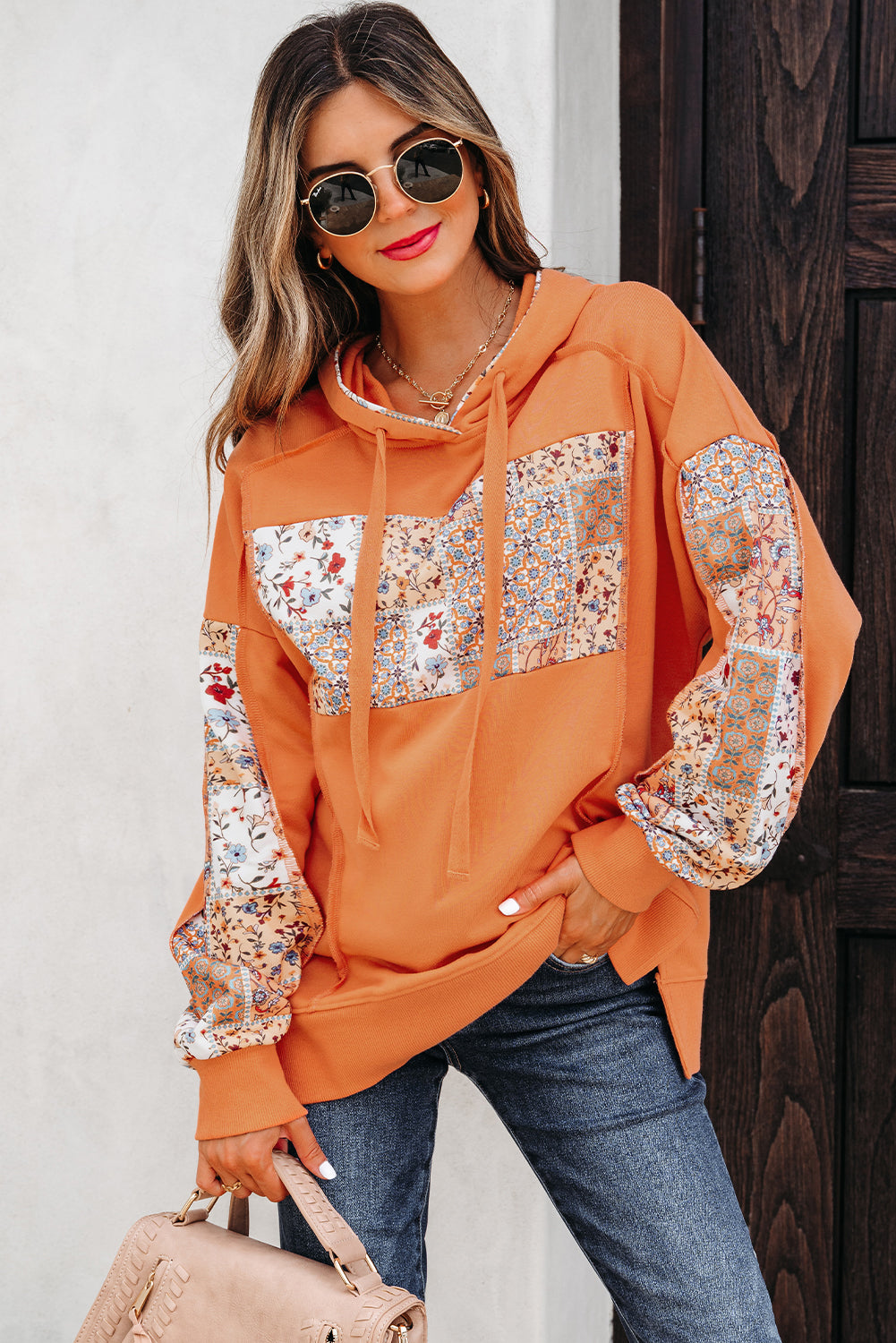 floral patchwork hoodie