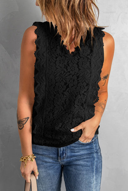 Elegant Black Lace Sleeveless V-Neck Top