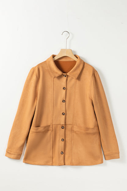 Faux Suede Camel Button-Up Jacket with Southern Belle Style