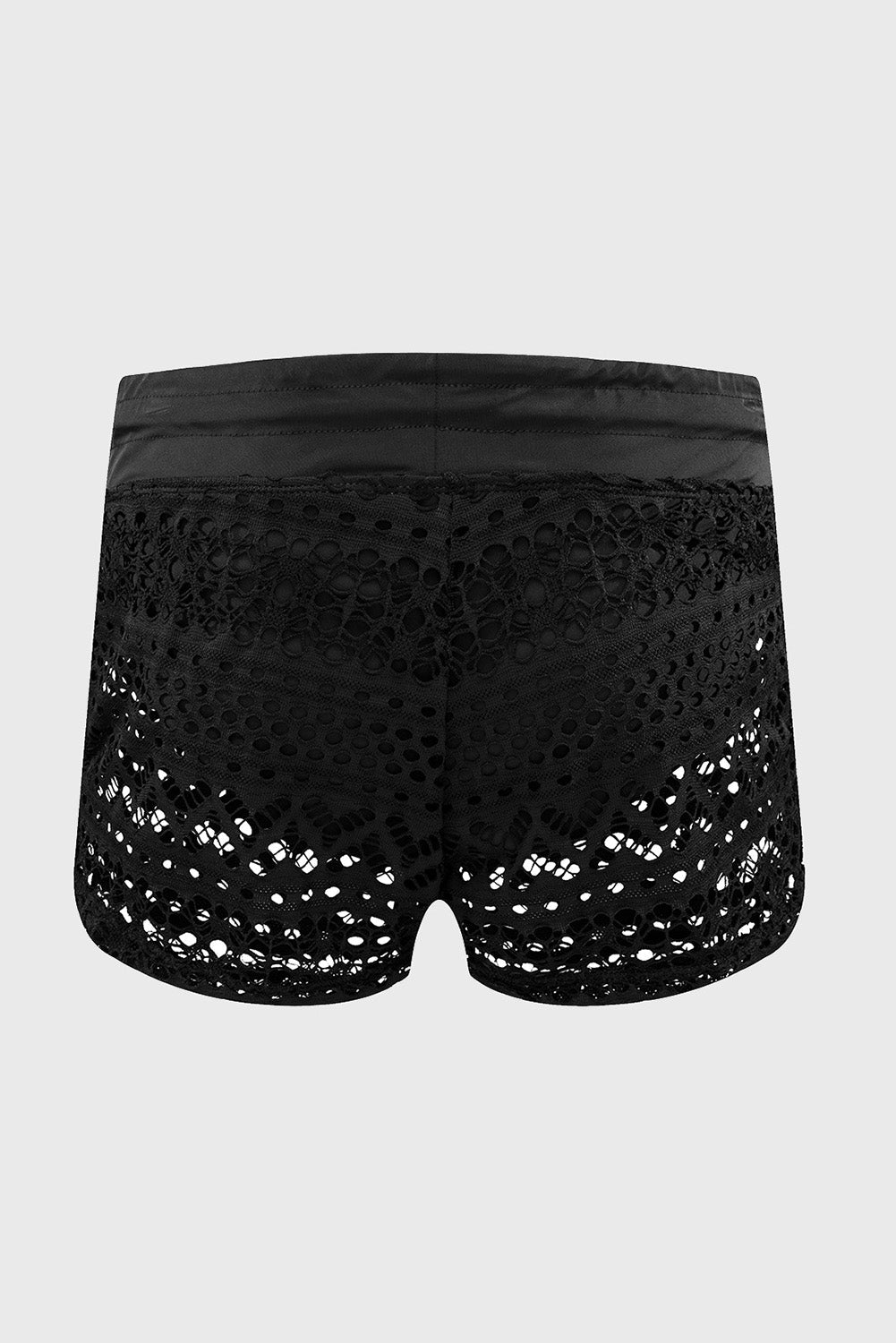 Black Lace Swim Shorts with Attached Briefs