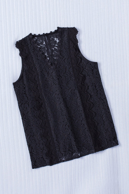 Elegant Black Lace Sleeveless V-Neck Top