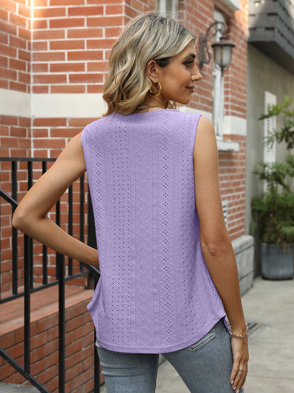 Tank Tops - Tops Pleated Hollow Square Neck Sleeveless Tank Top - MsDressly