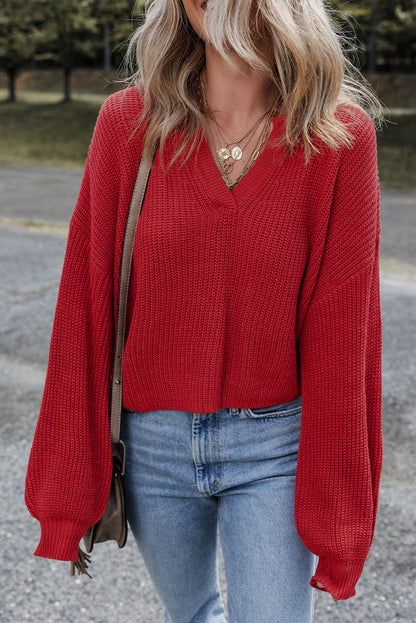 red v neck sweater