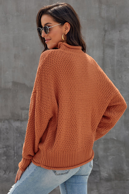 Orange Oversized Chunky Batwing Long Sleeve Turtleneck Sweater