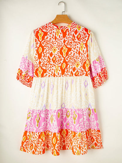 Leopard Print V-Neck Plus Size Babydoll Dress