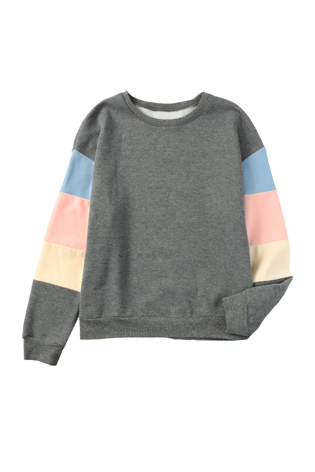 Gray Colorblock Pullover Sweater with Long Sleeves