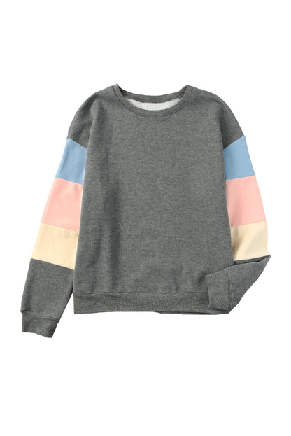Gray Colorblock Pullover Sweater with Long Sleeves