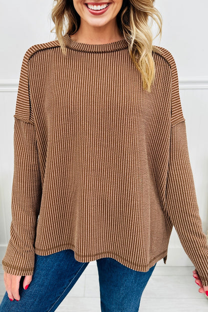 twisted ribbed long sleeve top