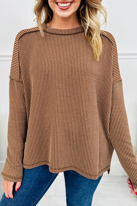 twisted ribbed long sleeve top