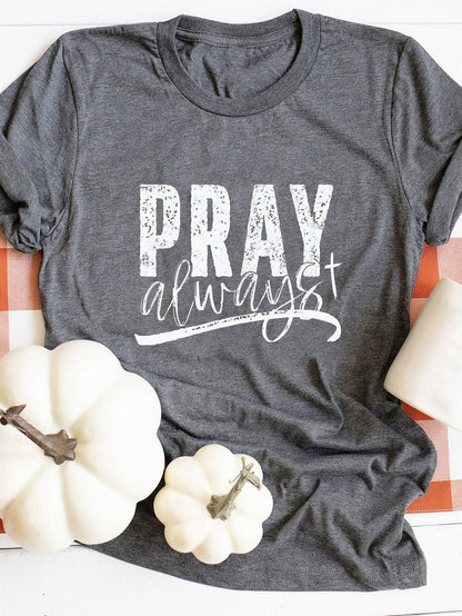 Gray Faithful Prayer Graphic Crew Neck T-Shirt