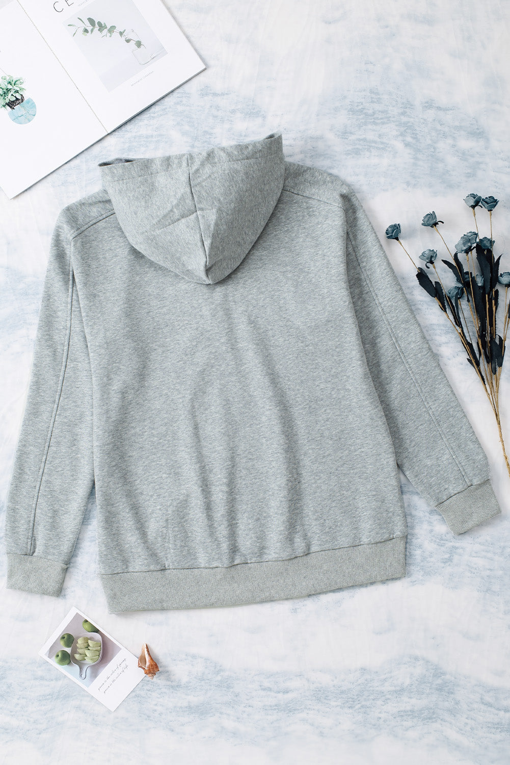 Grey Casual Solid Color Lace-up Hoodie