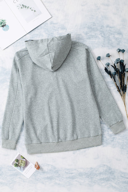 Grey Casual Solid Color Lace-up Hoodie