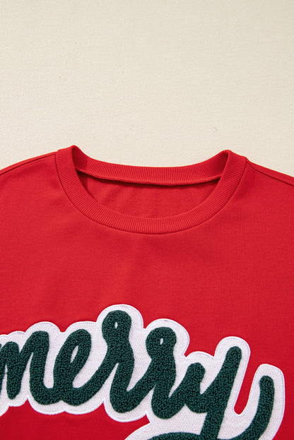 Fiery Red Merry Script Holiday Christmas Graphic Sweatshirt