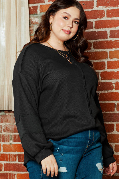 Retro Black Crinkle Patch Plus Size Top