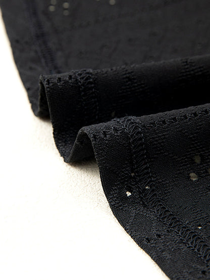 Black Eyelet Jacquard Split Neck Flounce Sleeve Plus Size Blouse